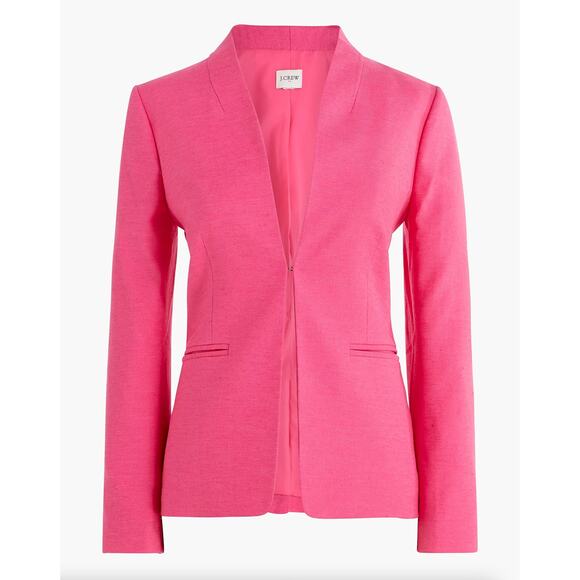 J. CREW Broadway Blazer in Stretch Linen Blend Hot Bubblegum Pink Sz 10 {TT44} - Picture 1 of 6